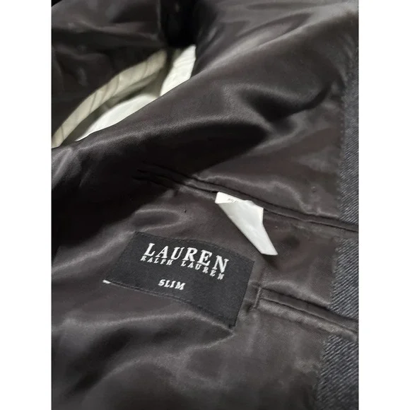 Lauren Ralph Lauren Slim Mens Black Wool Blazer Jacket Size 43R Herringbone - Picture 8 of 8